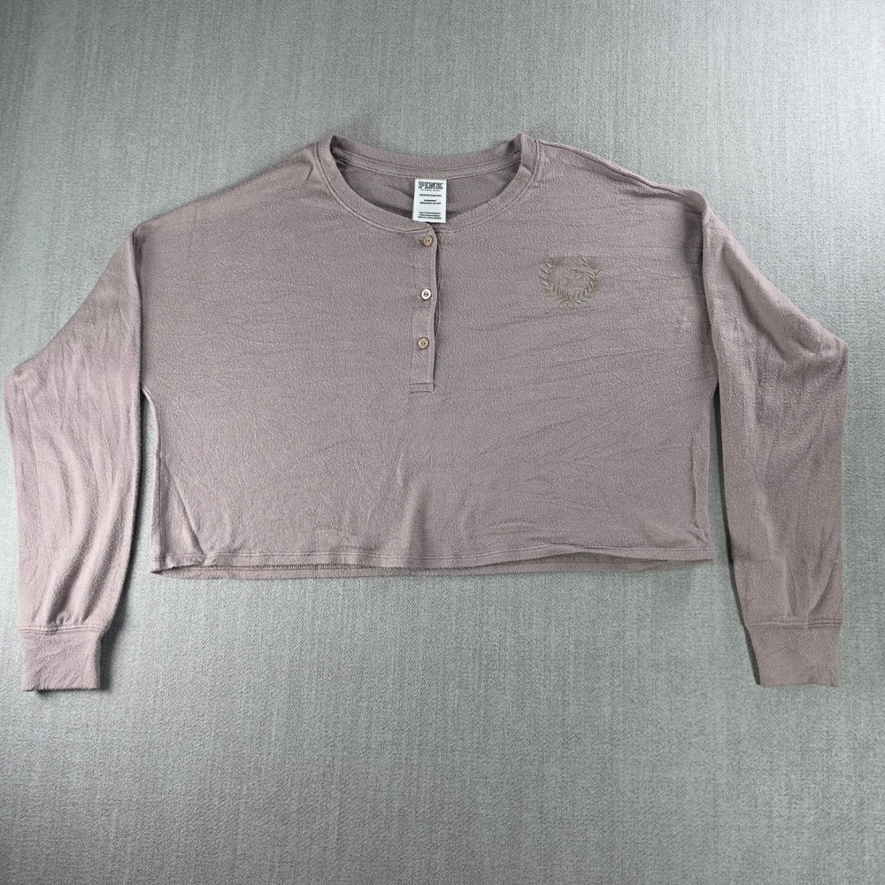 PINK Victoria's Secret Henley Sleepwear‎ Womens XS Mauve Cropped Ribbed Top